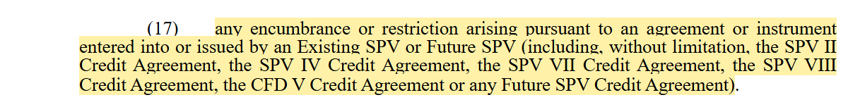 Indenture: the dividend-block covenant does not prohibit restrictions in agreements entered into by an Existing SPV or Future SPV.