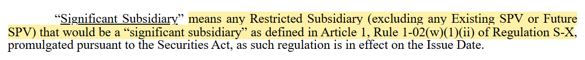 Indenture: Significant Subsidiary means any Restricted Subsidiary, excluding any Existing SPV or Future SPV.